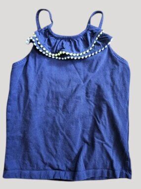 GYMBOREE Blue Pom Pom Trim Tank Top Girls Size 10 Ruffled Neckline